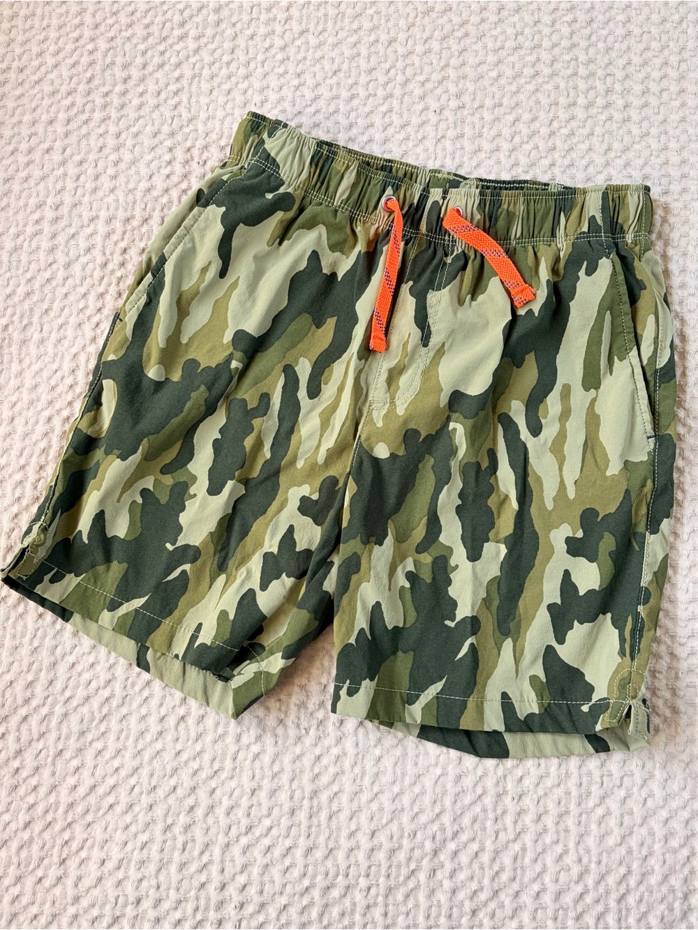 Boys Camo Swim Shorts with Orange Drawstring